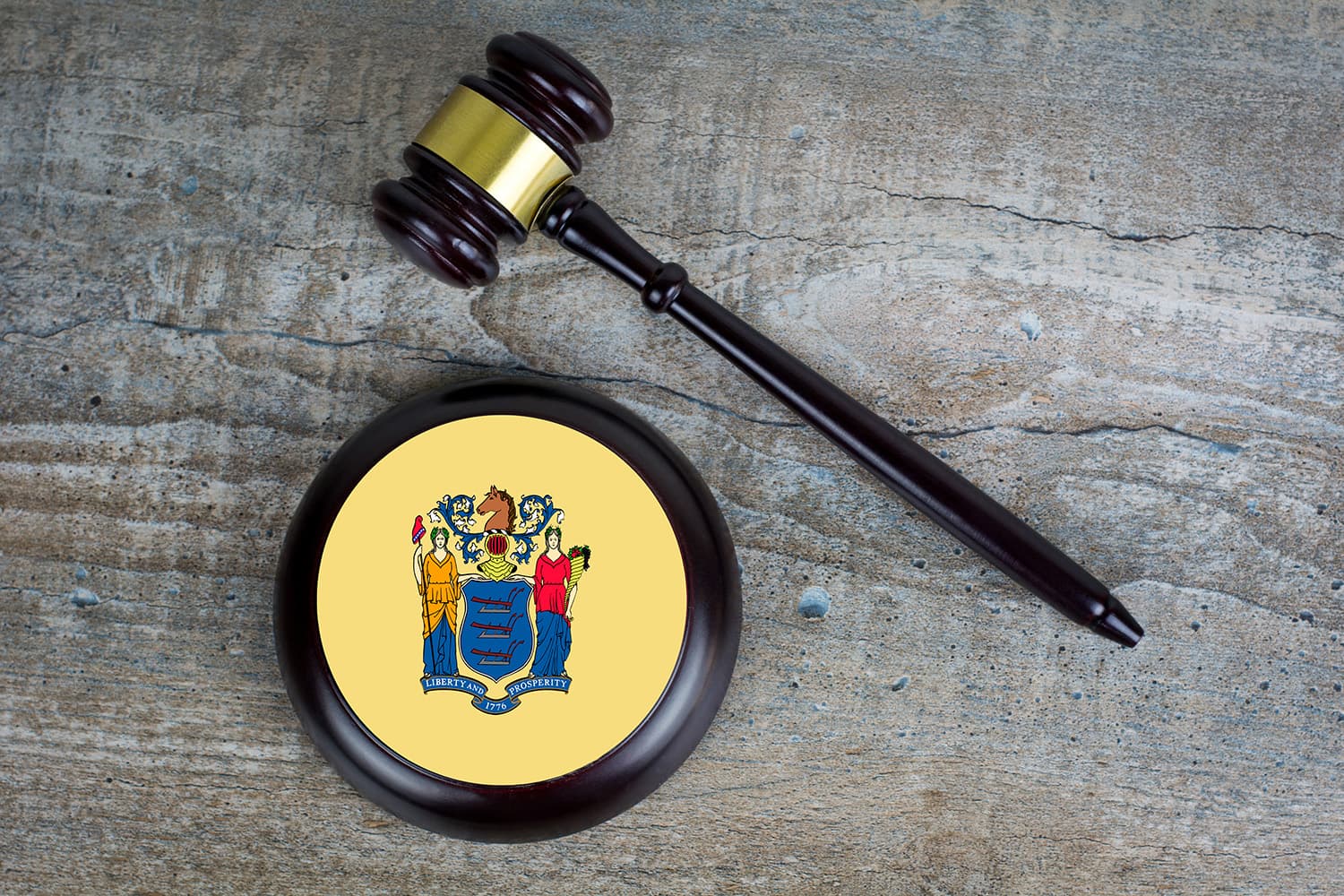 New Jersey flag with legal gavel