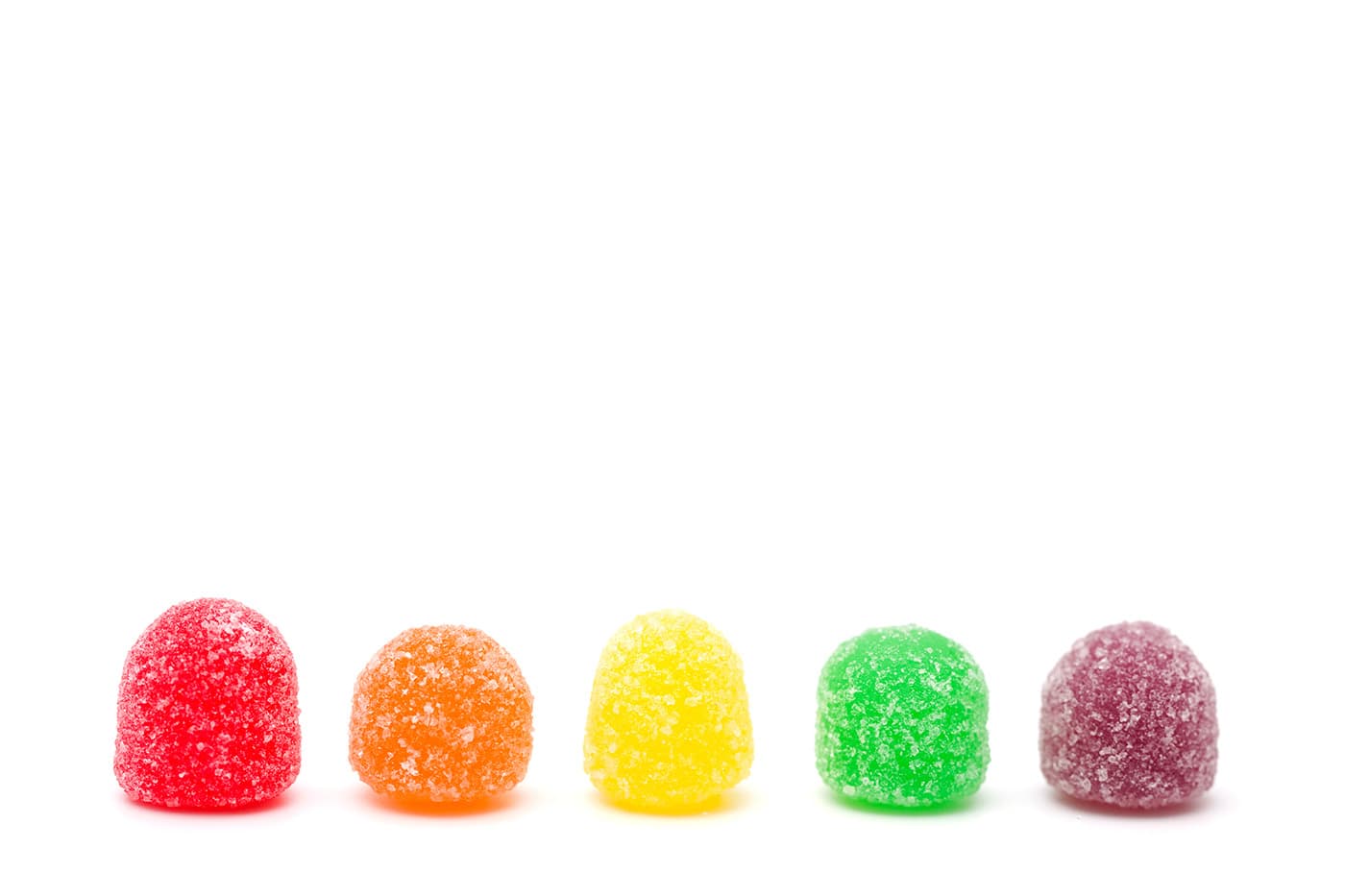 5 delta 8 THC gummies on white background