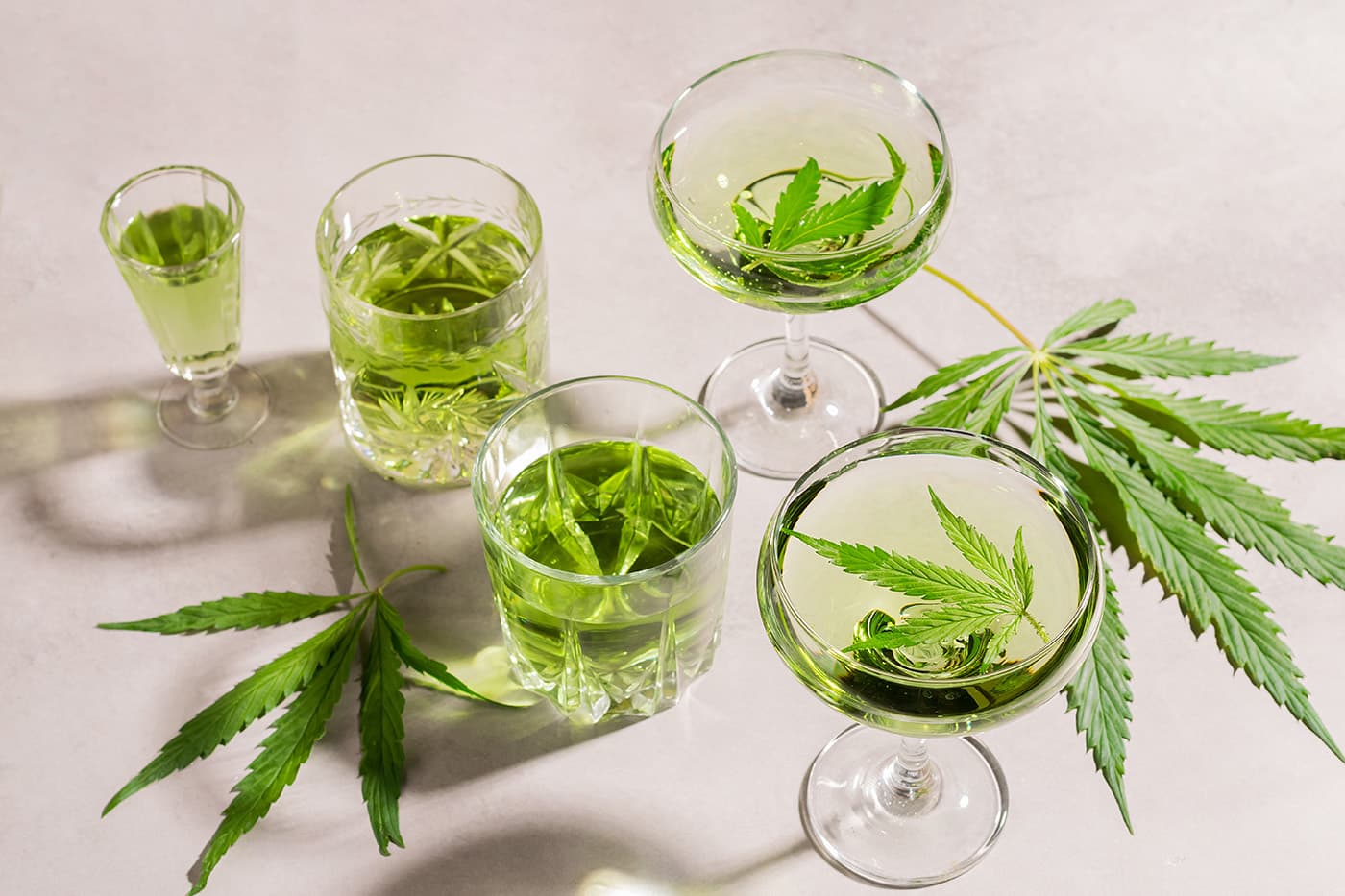 THC leaves in clear glasses