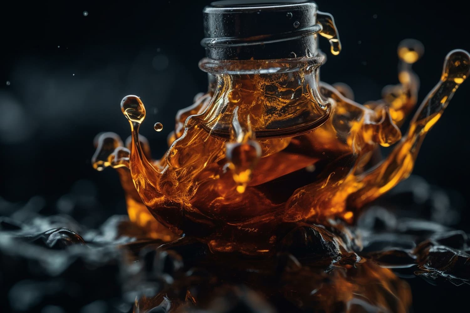 Live resin HHC close up splashing on table