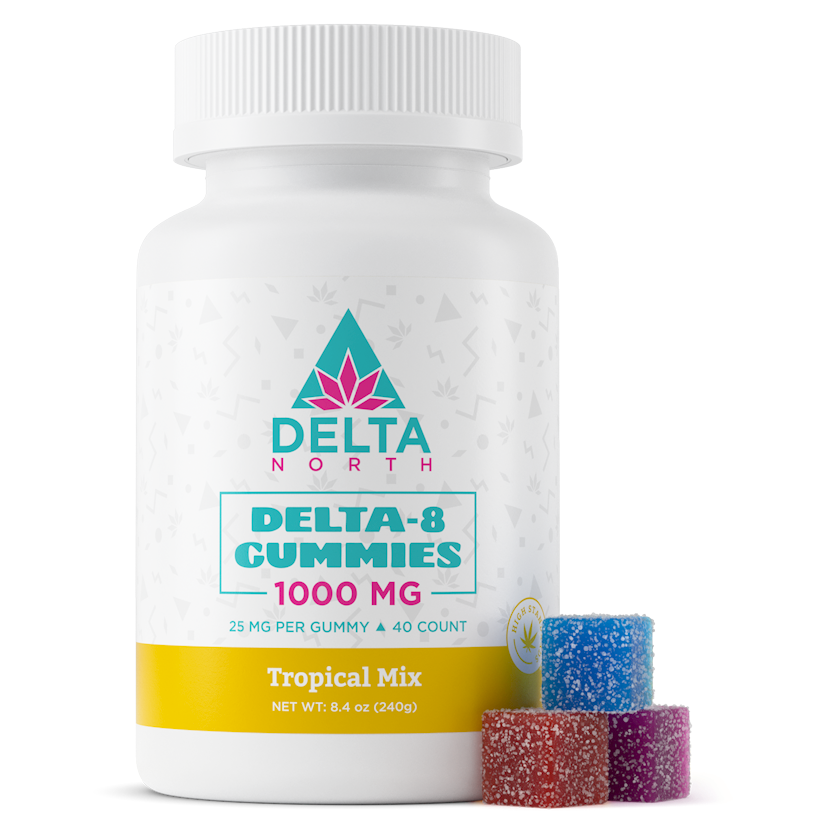 Delta-8 1000mg gummies in the tropical mix flavor