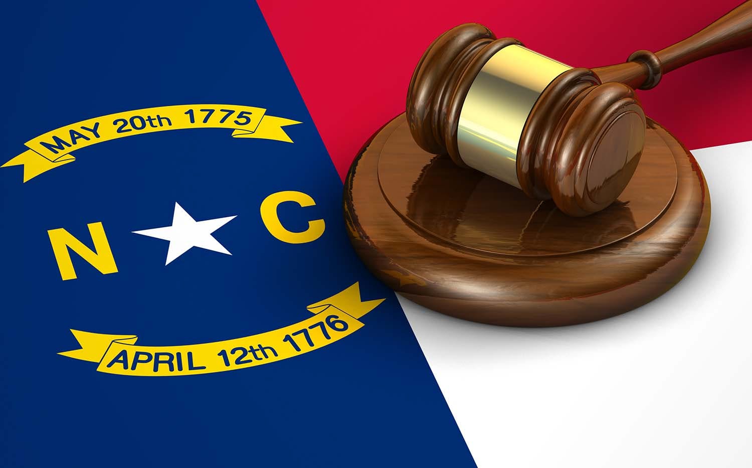 Gavel on North Carolina state flag to symbolize delta-8 legality