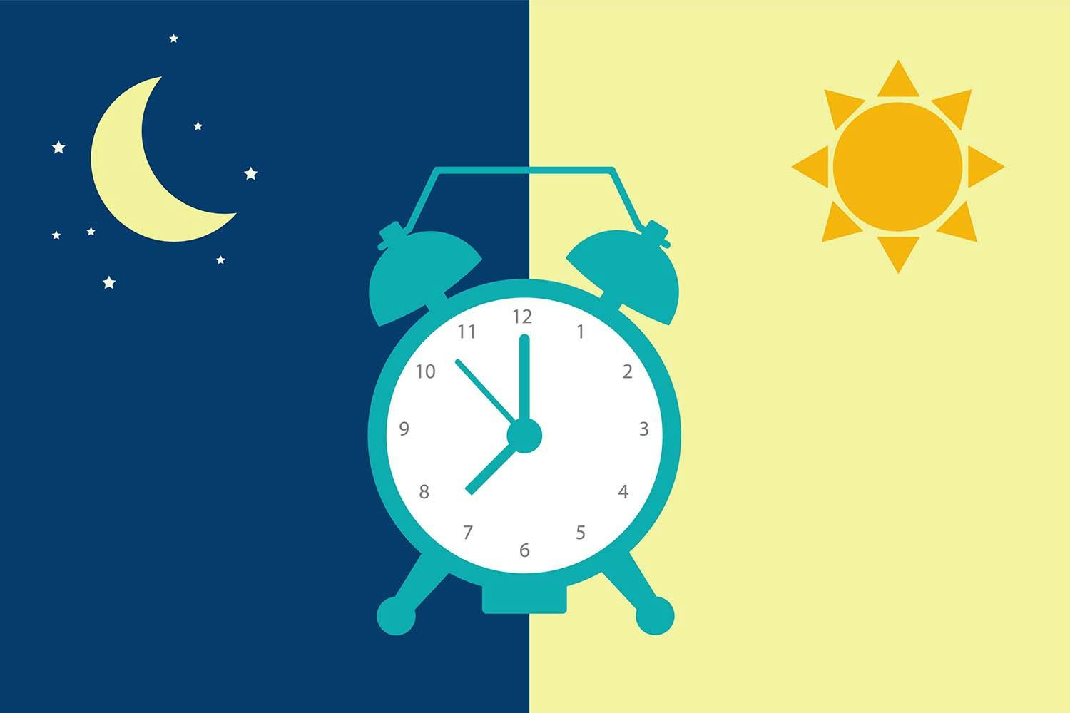 Alarm clock illustration of indica use in morning and night