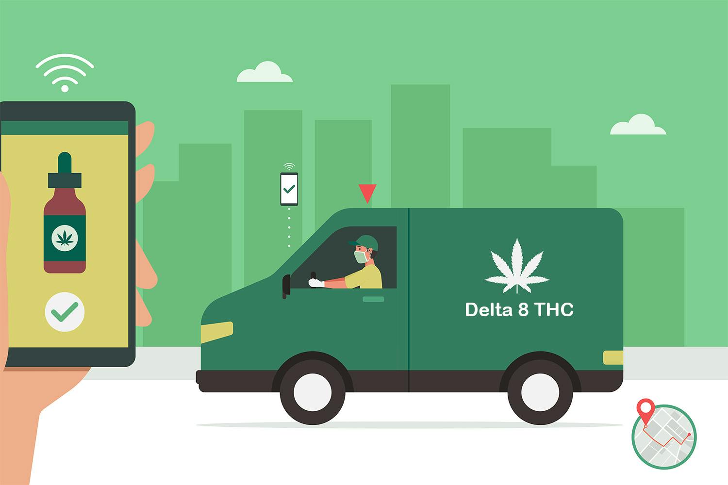 Delta 8 THC being delivered in car illustration