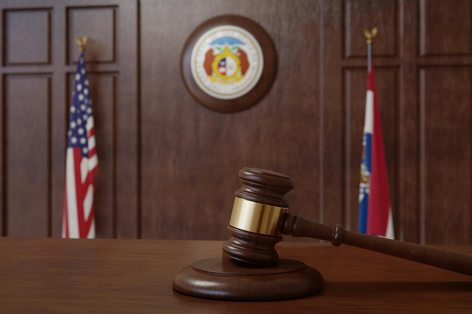 Legal gavel in courtroom in Missouri for delta 8 THC