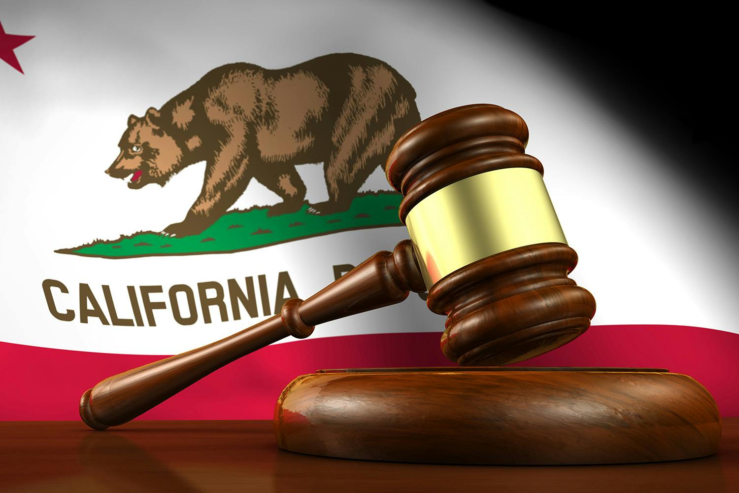 California flag with legal gavel
