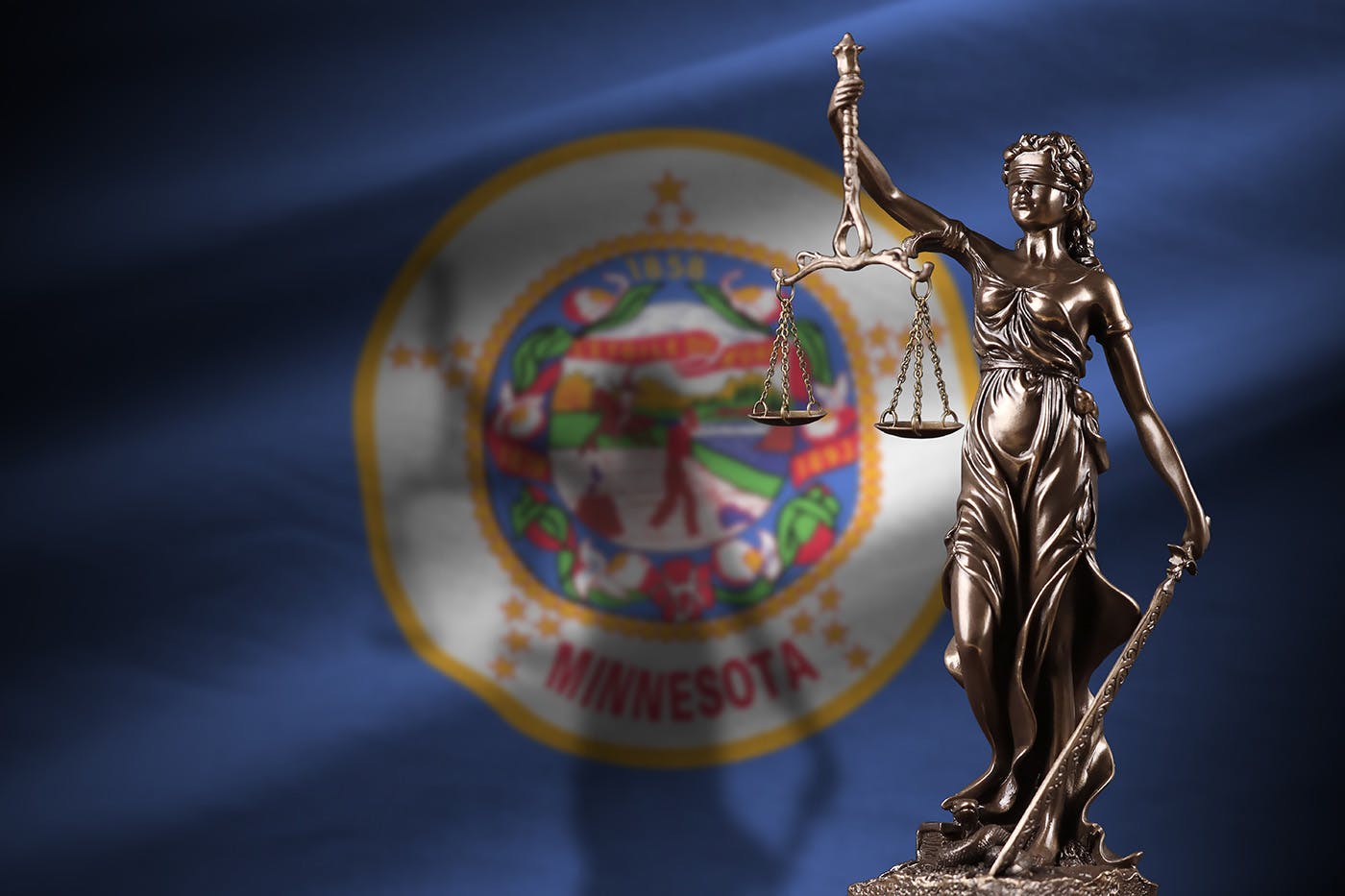 Minnesota state flag with lady liberty to show legality